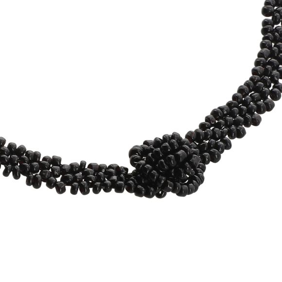 Golden Glass Seed Bead Waterfall Necklace, smooth cut glass. Gold & Black. - Picture 3 of 4